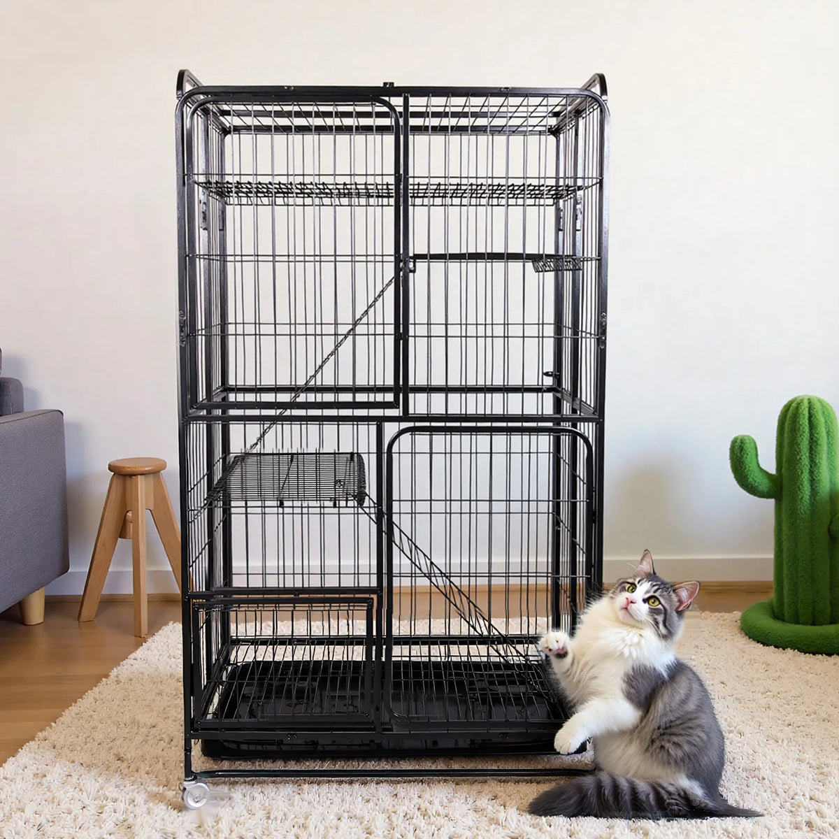 ATUOTIN 4-Tier Cat Cage With Wheels And Rolling Storage Tray