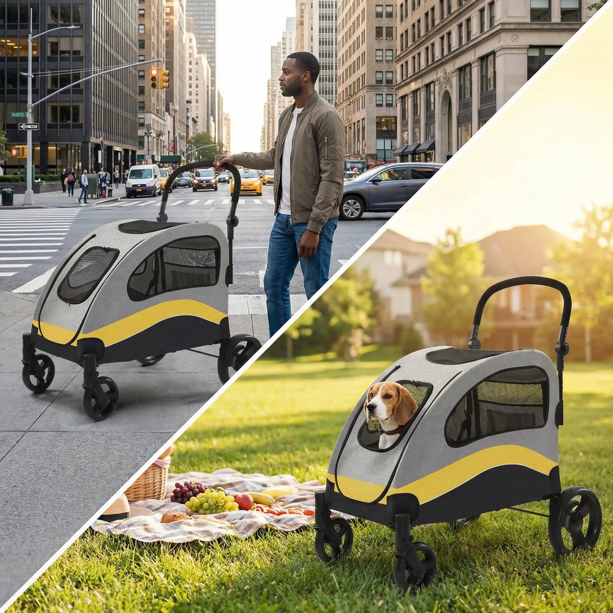 Extra Large Collapsible Dog Stroller with Shock Absorbing Wheels