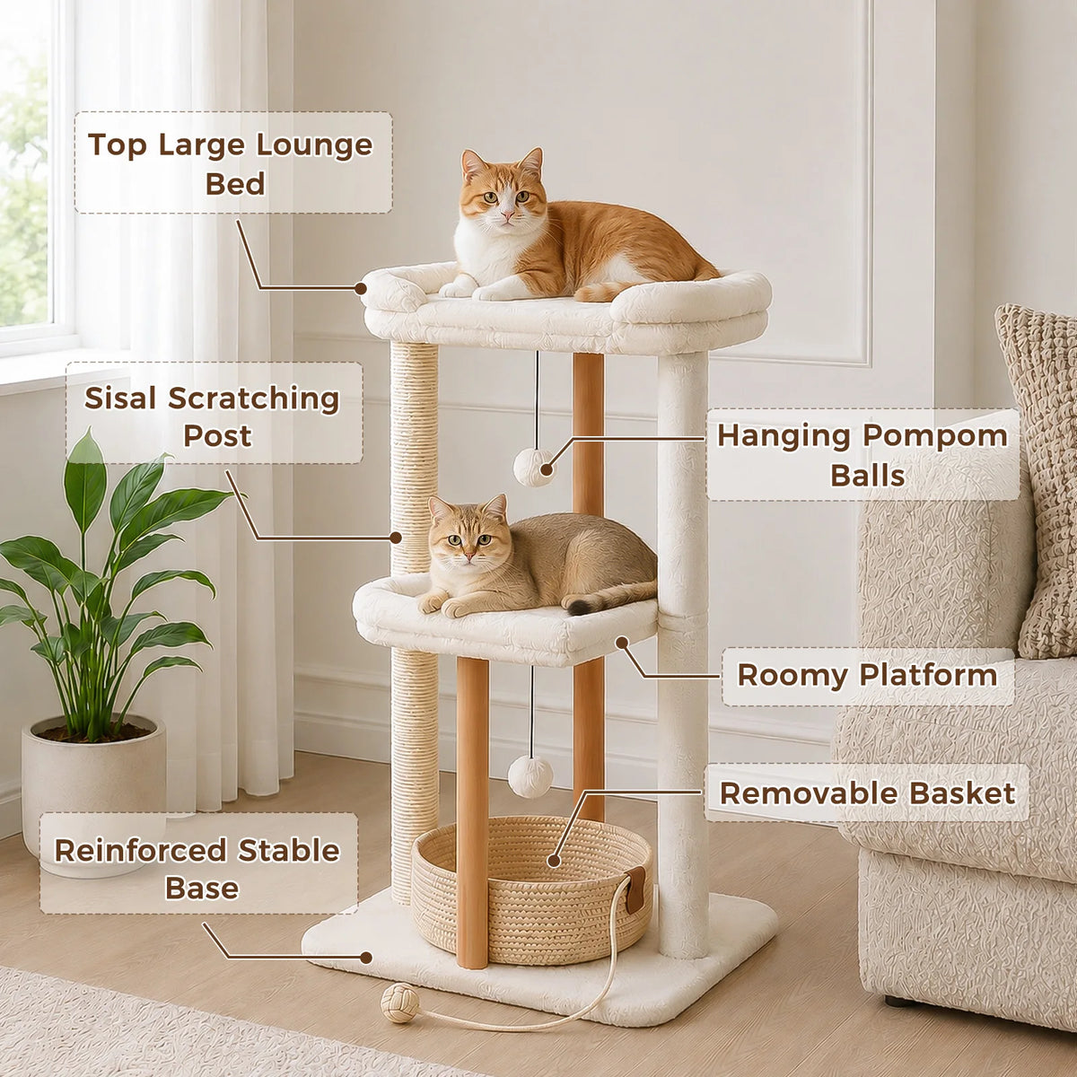 PAWZ Road Wooden Cat Tree With Scratching Posts Removable Bed