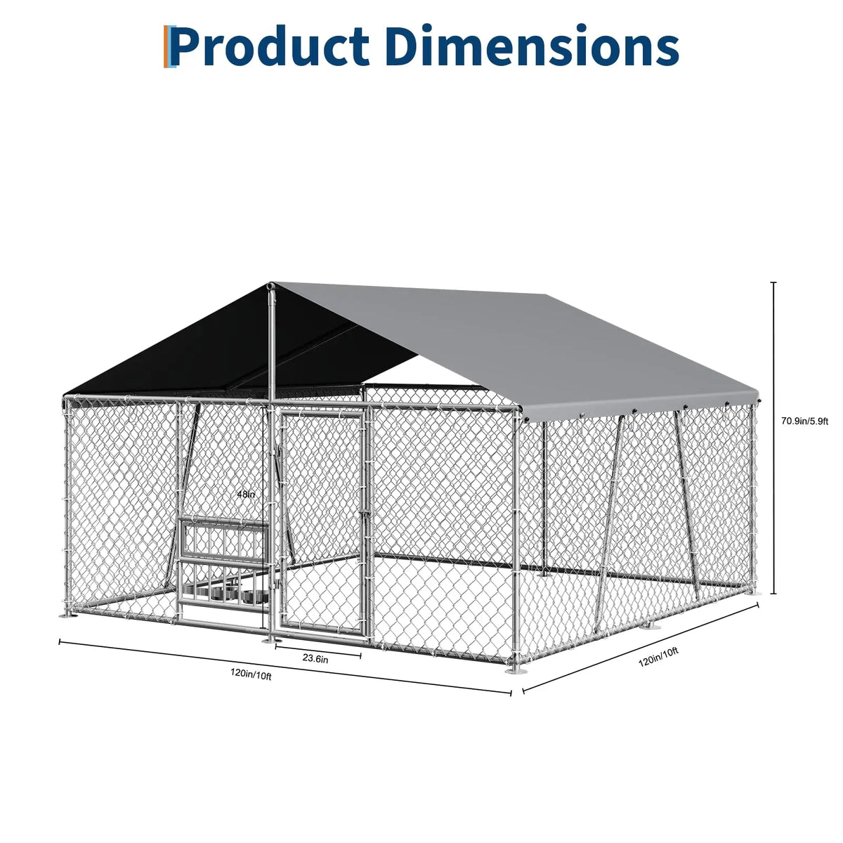 DishyKooker Galvanized Steel Outdoor Dog Kennel With Waterproof Roof