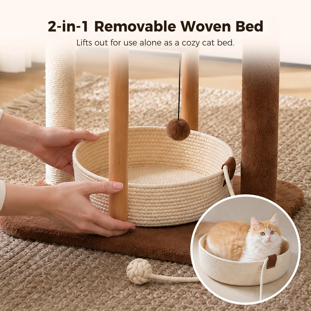 PAWZ Road Wooden Cat Tree With Scratching Posts Removable Bed