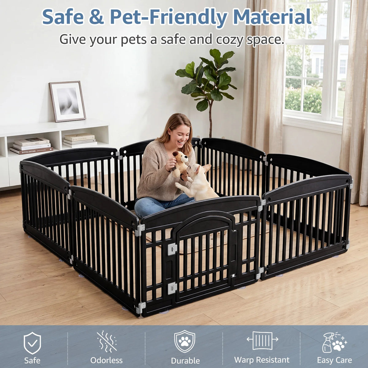 JHK Plastic Dog Playpen Expandable Durable Portable Pet Fence