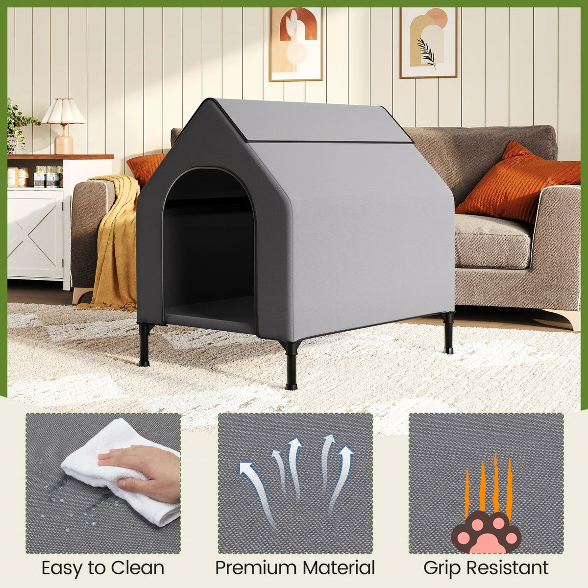 HiMISS Weatherproof Elevated Dog House with Breathable Mesh Bed