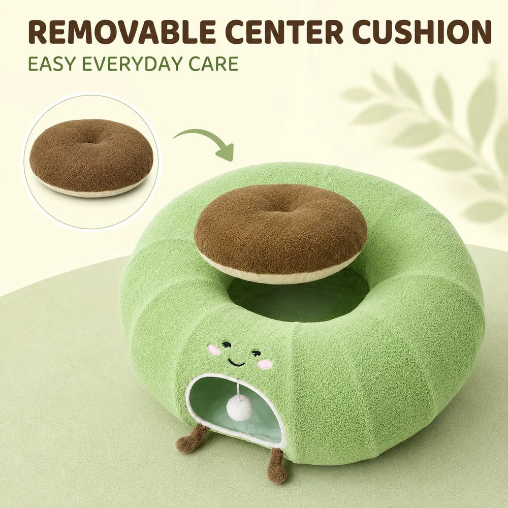 Convertible Cat Tunnel Bed With Plush Cushion And Play Hideaway