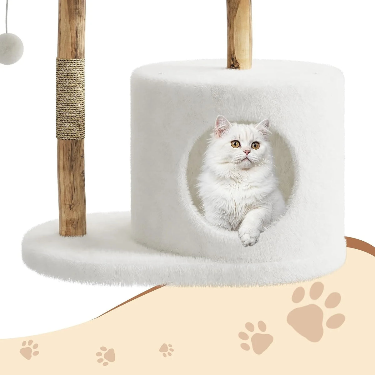 HOSSLLY Wooden Rattan Cat Tree Tower Multi Level Climbing Perches