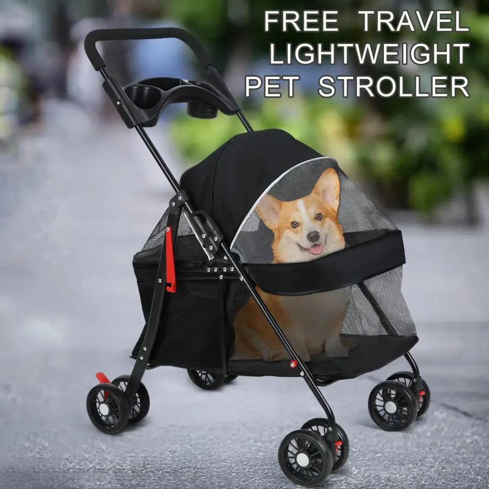 Foldable Pet Stroller With Breathable Mesh Panel For Convenient Travel
