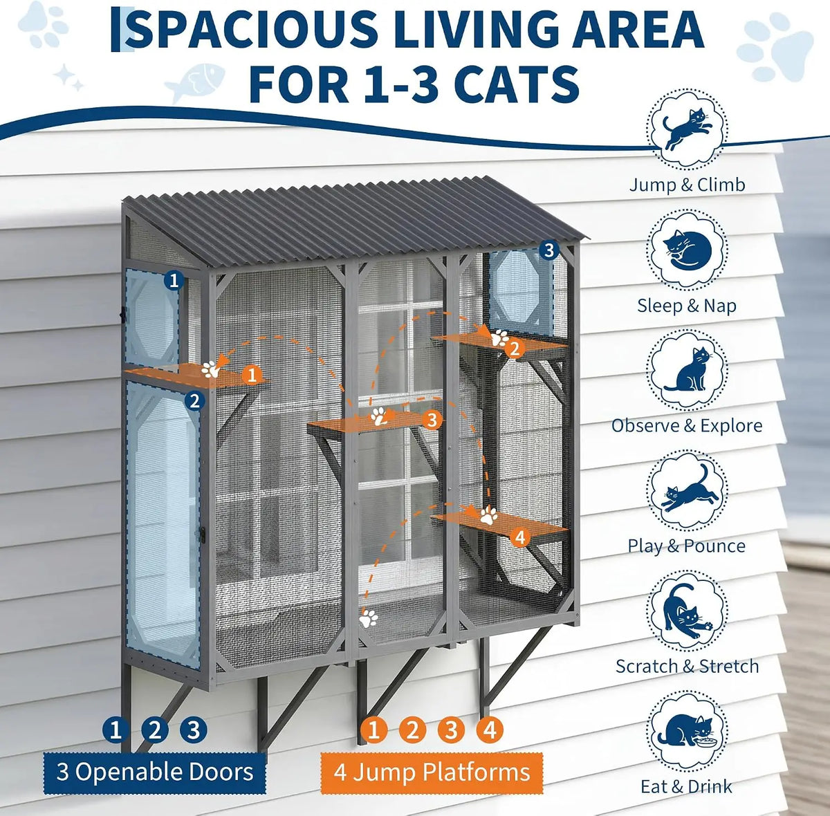 Expandable Wooden Window Catio Cat Enclosure With Perch