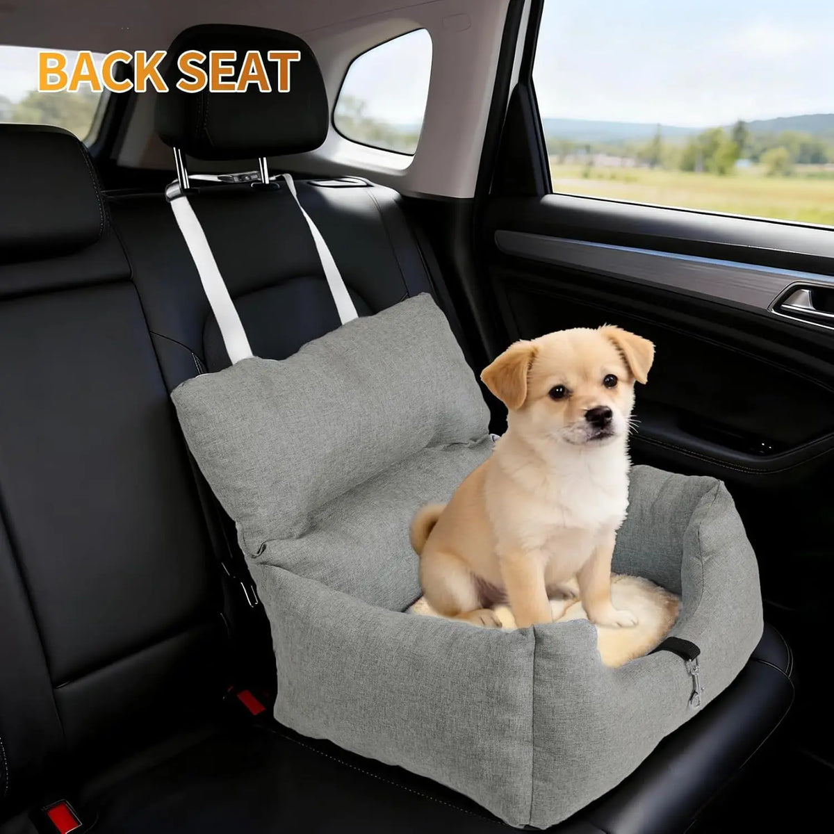 HiMiss Elevated Dog Booster Seat Features Tether And Washable Cushion