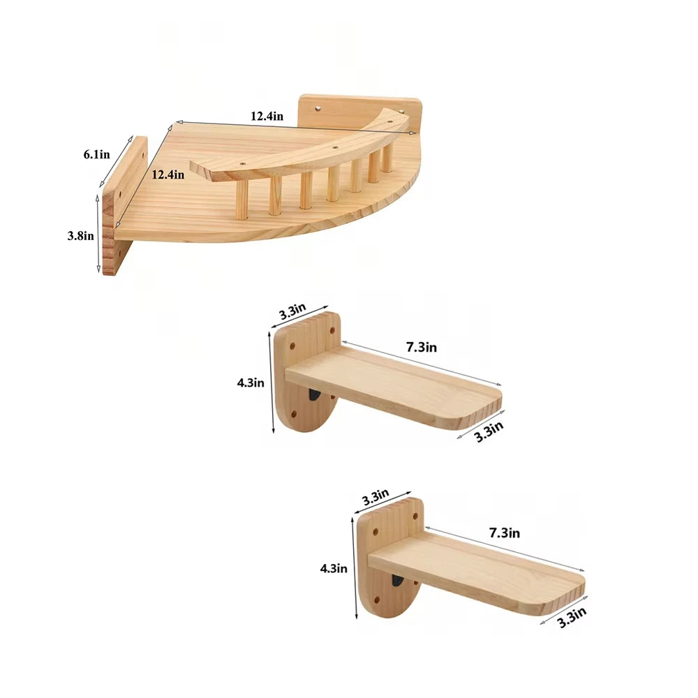 CWV Pine Wood Wall Mounted Indoor Cat Climbing Tree Shelf