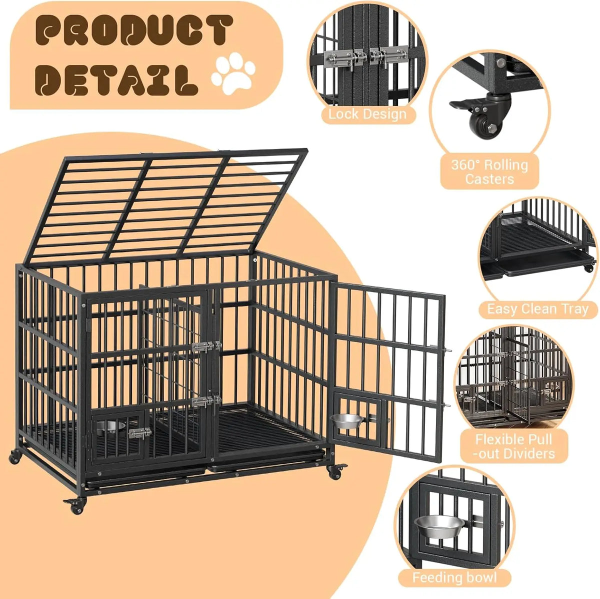 Anixol Heavy Duty Metal Dog Crate With Double Entry Doors