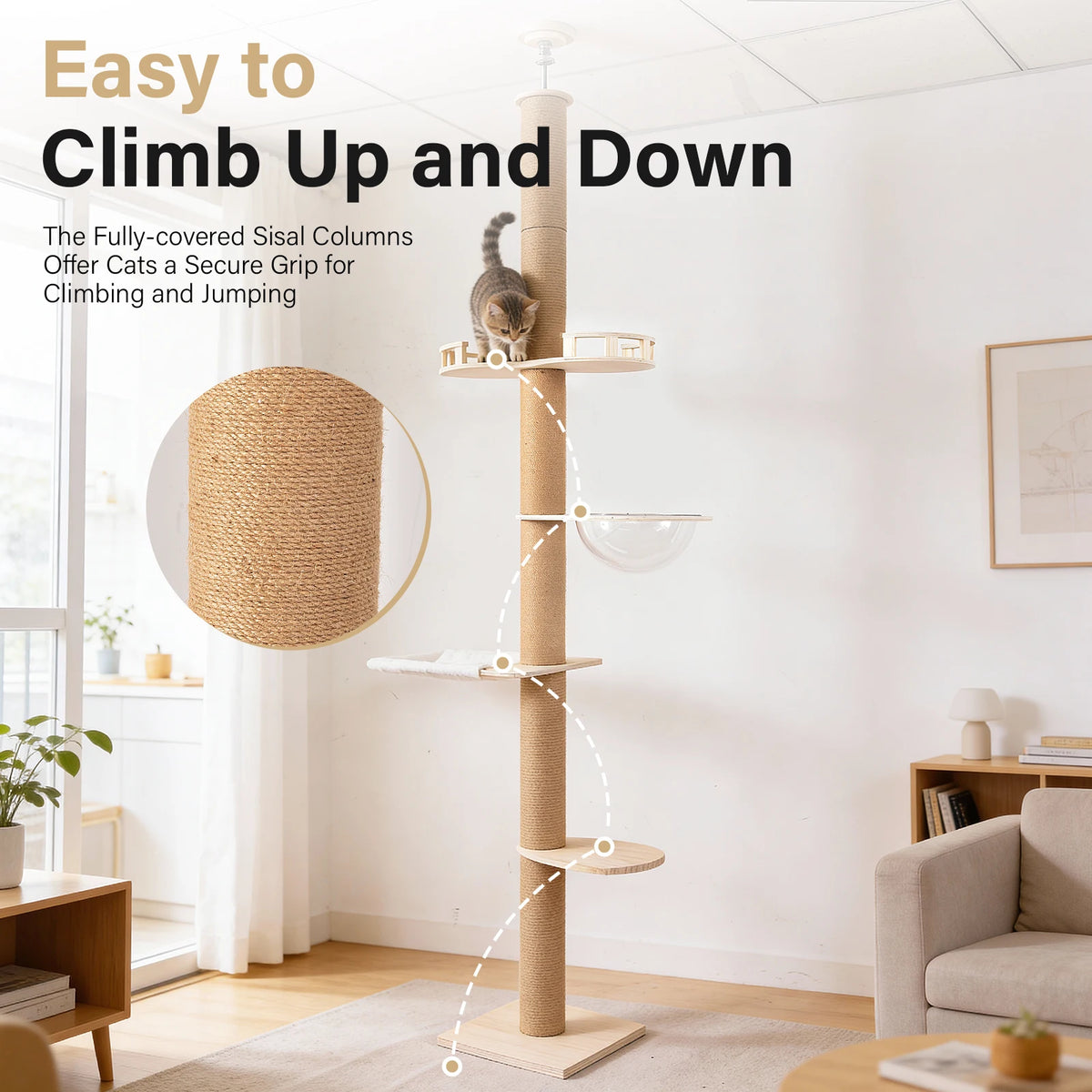 Multi Level Cat Tree With Hammock And Adjustable Scratching Post
