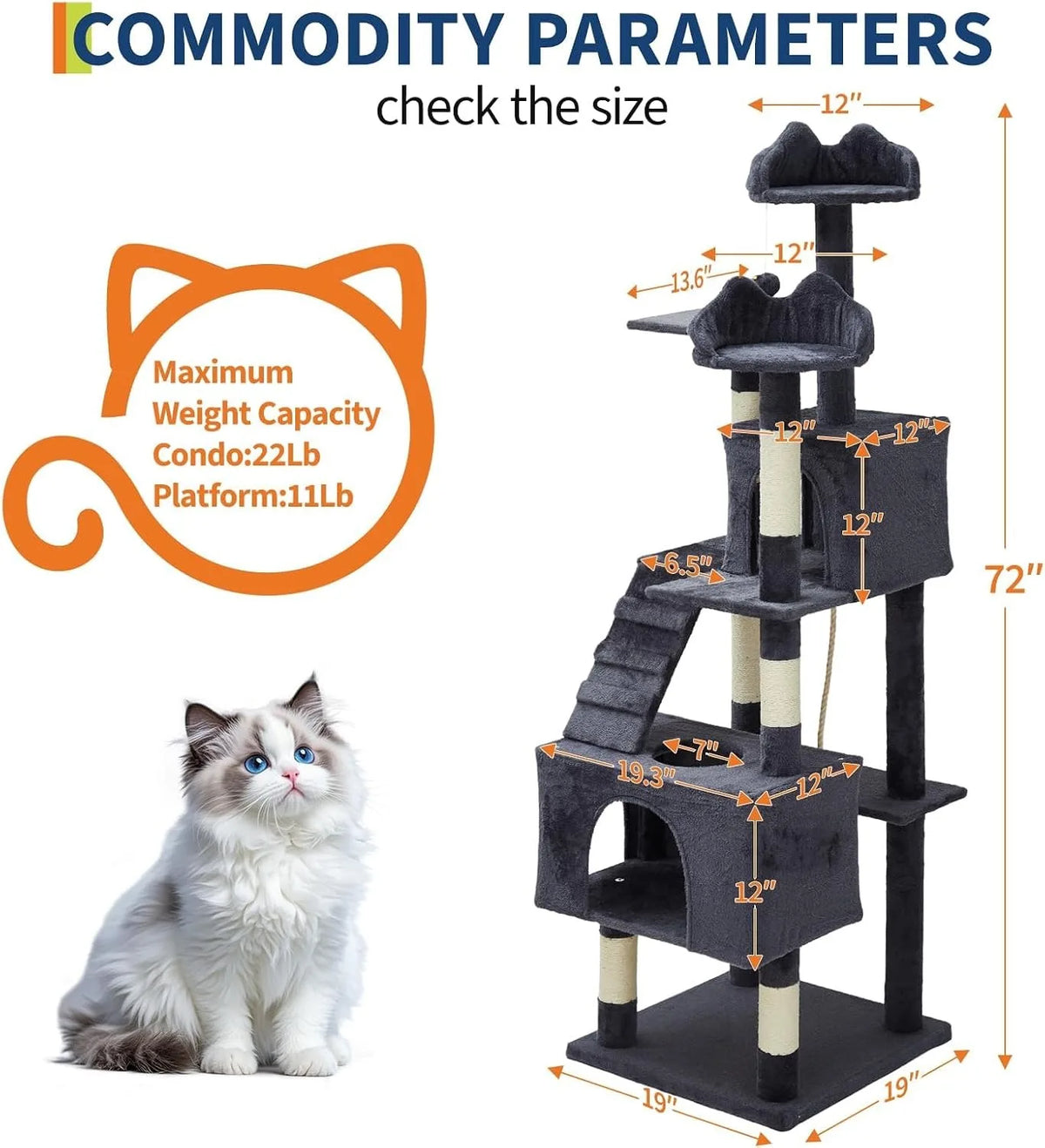 Cat Tree Tower with Sisal Scratching Posts, Condos and Perches