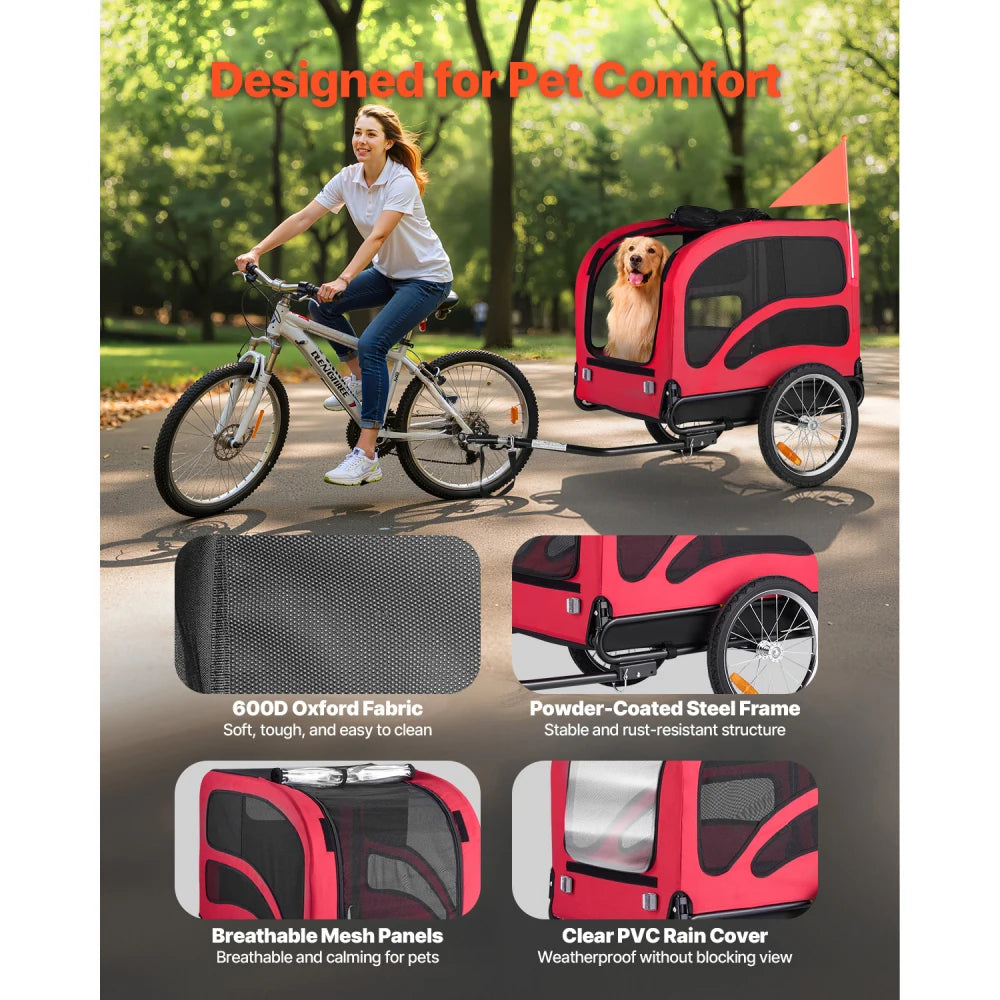 Foldable Dog Bike Trailer With Spacious Ventilated Cabin