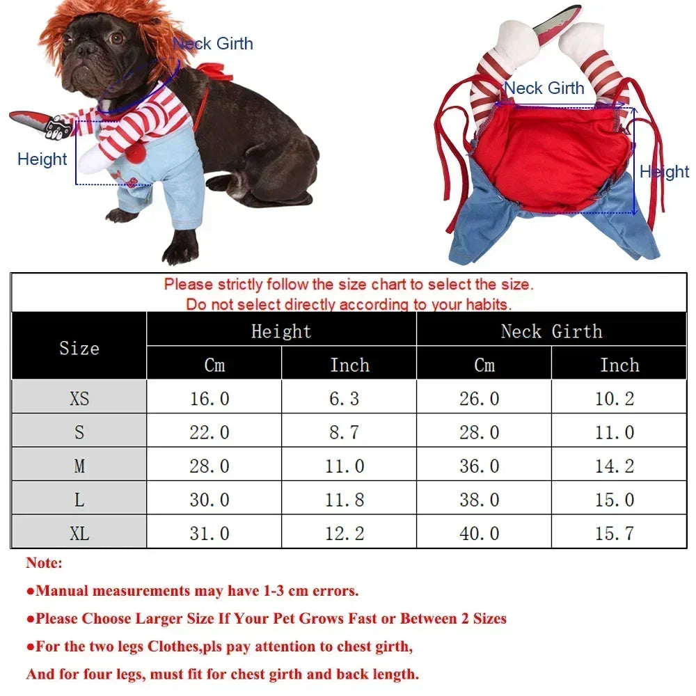Halloween Chucky 3D Upright Dog Cat Costume Cosplay Outfit