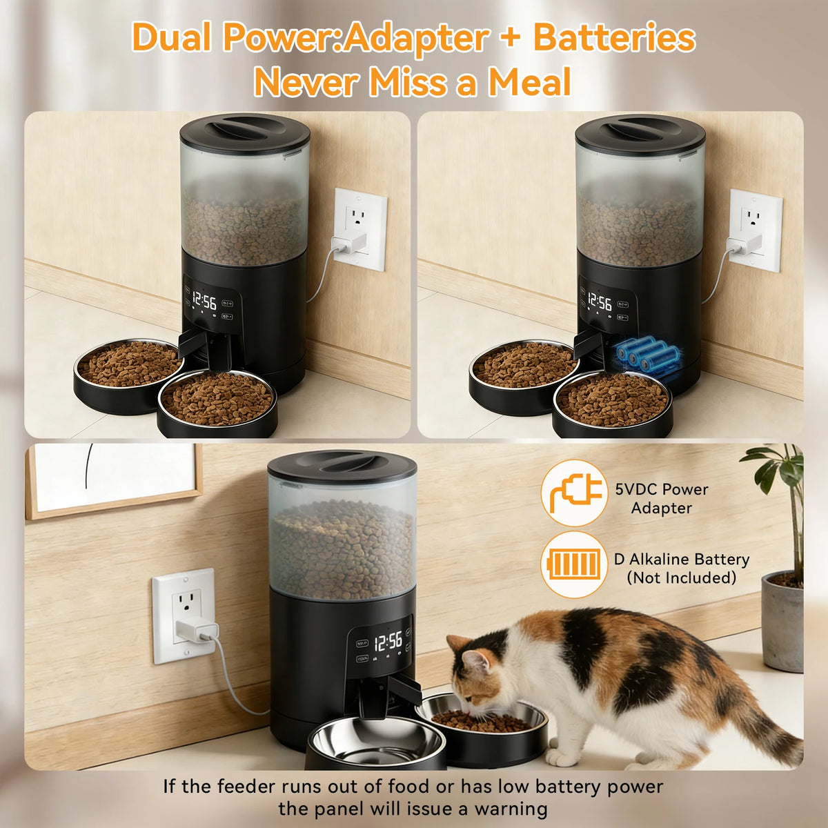 JHK Timed Automatic Cat Feeder With Dual Stainless Steel Bowls