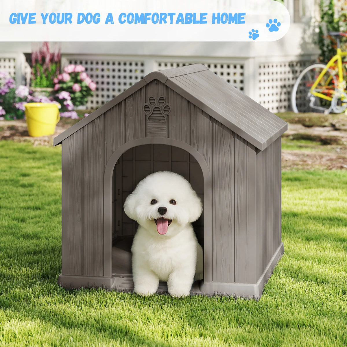 Waterproof Ventilated Plastic Dog House For Backyard Use