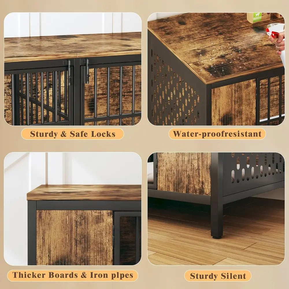 Sturdy Metal And Wood Double Dog Kennel For Indoors