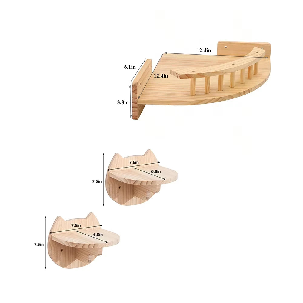 CWV Pine Wood Wall Mounted Indoor Cat Climbing Tree Shelf