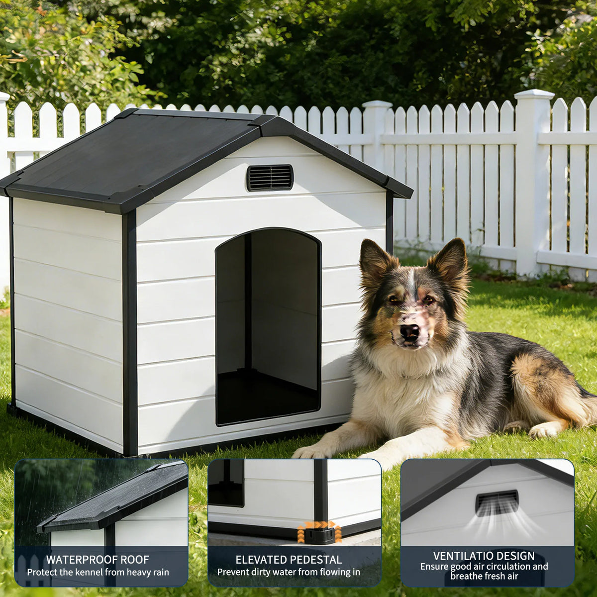 Durable Waterproof Plastic Dog Kennel With Vented Elevated Floor