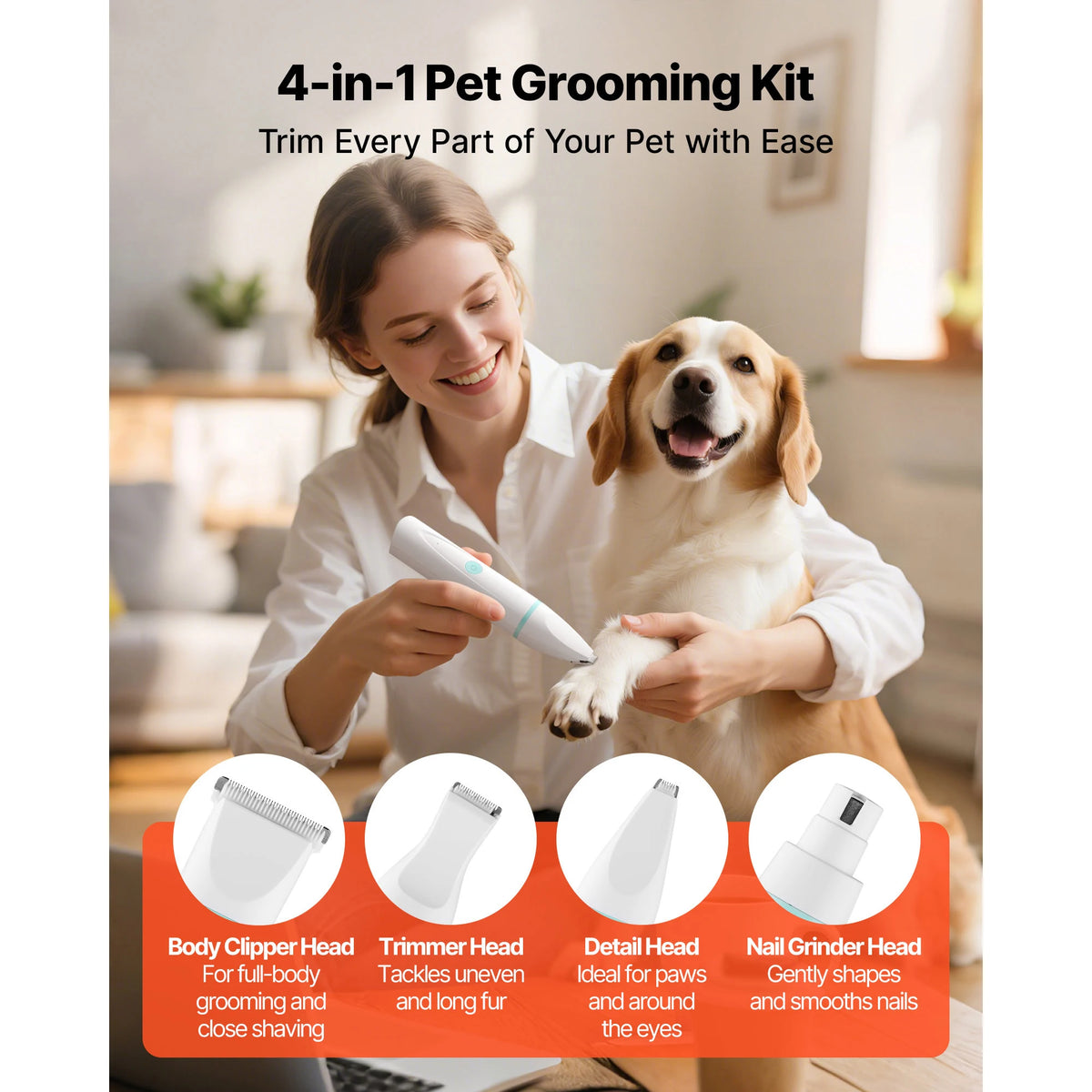 SucceBuy 4 In 1 Dog Grooming Clippers With Detachable Blades