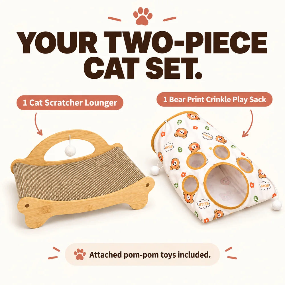 Zoe Cat Scratcher Lounger With Crinkle Tunnel Play Sack