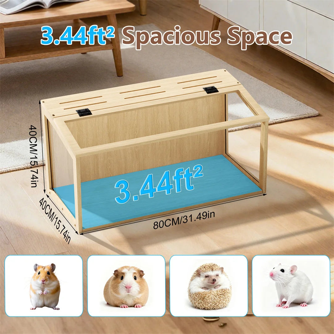 Chew Proof Wooden Hamster Cage With Glass And Led Lighting