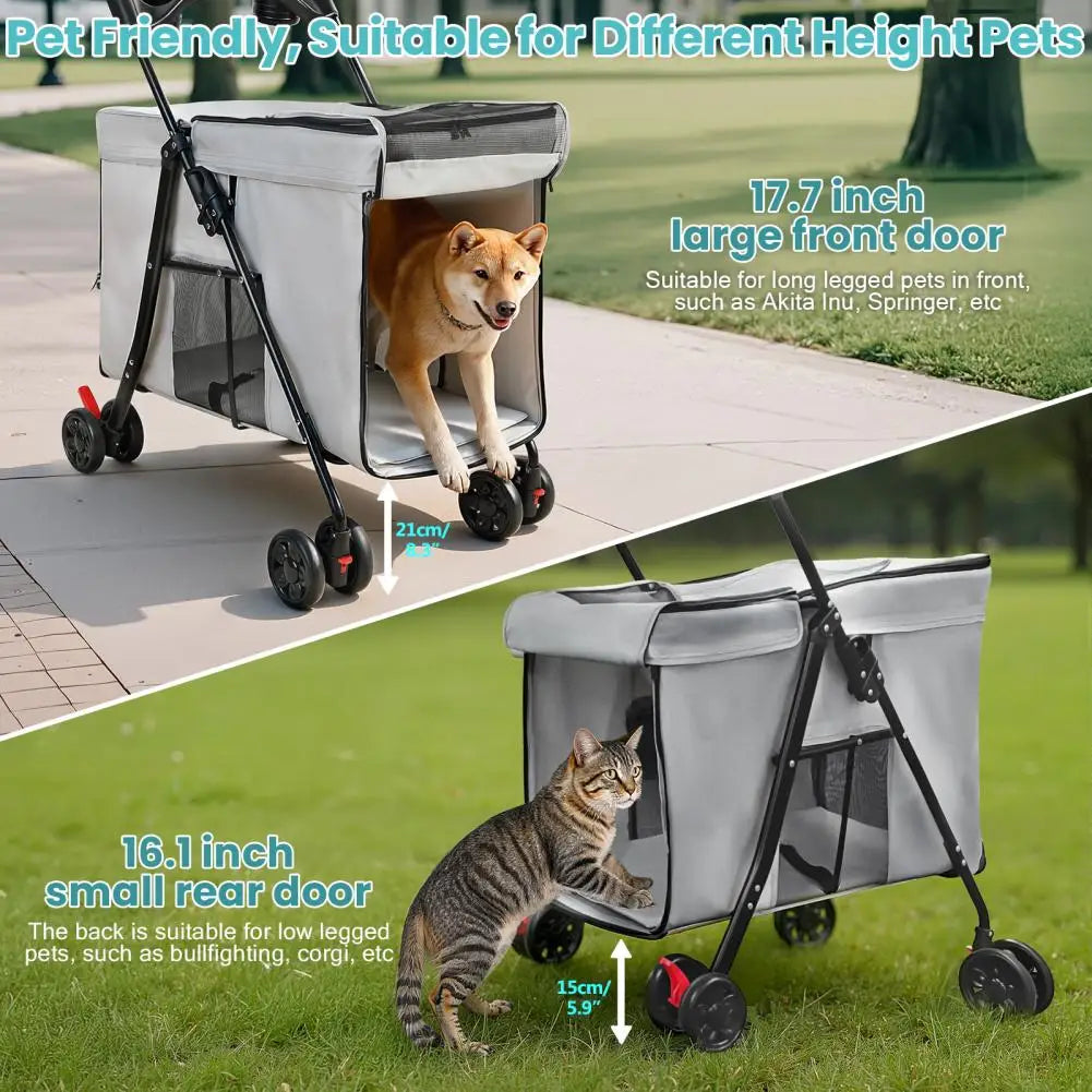 Foldable Dog Stroller Featuring 360 Degree Wheels And Ventilation Windows