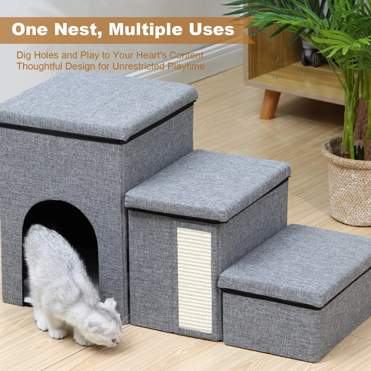 Multi Functional 3 Level Pet Stairs Cat Bed Storage Box