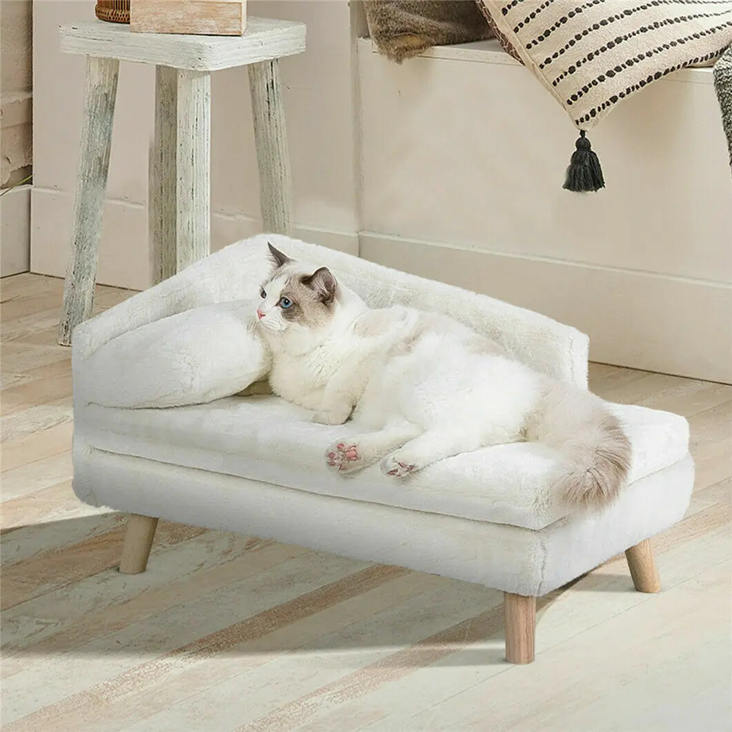 Elevated Pet Bed With Solid Wood Legs And Plush Cushion