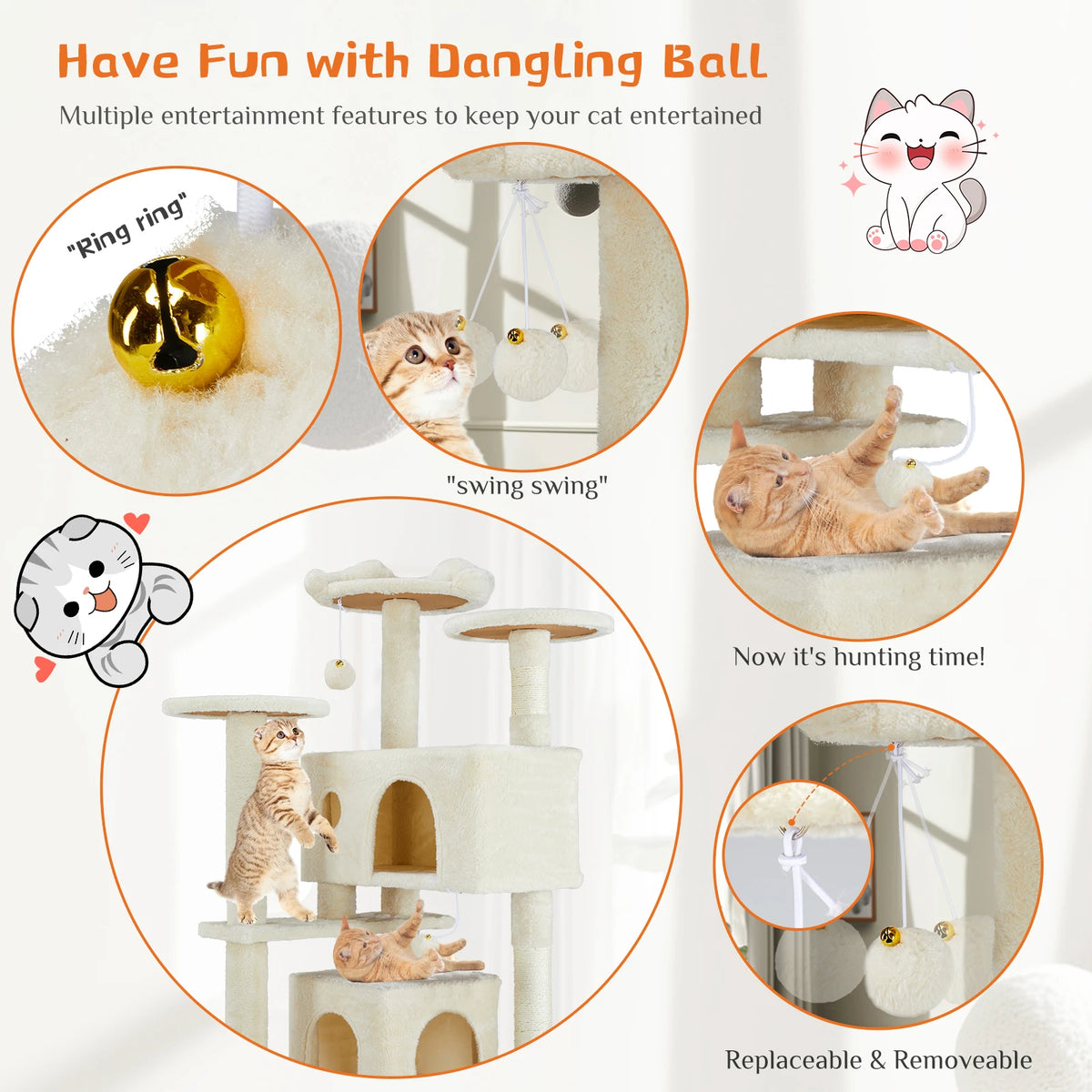 JHK Multi Tier Cat Tree Tower With Sisal Scratching Post Platform