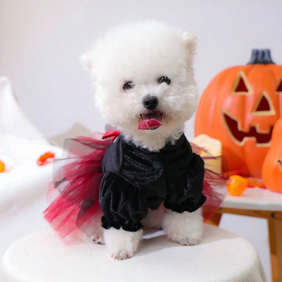 Decorative Bow Skull Pattern Tulle Halloween Pet Costume