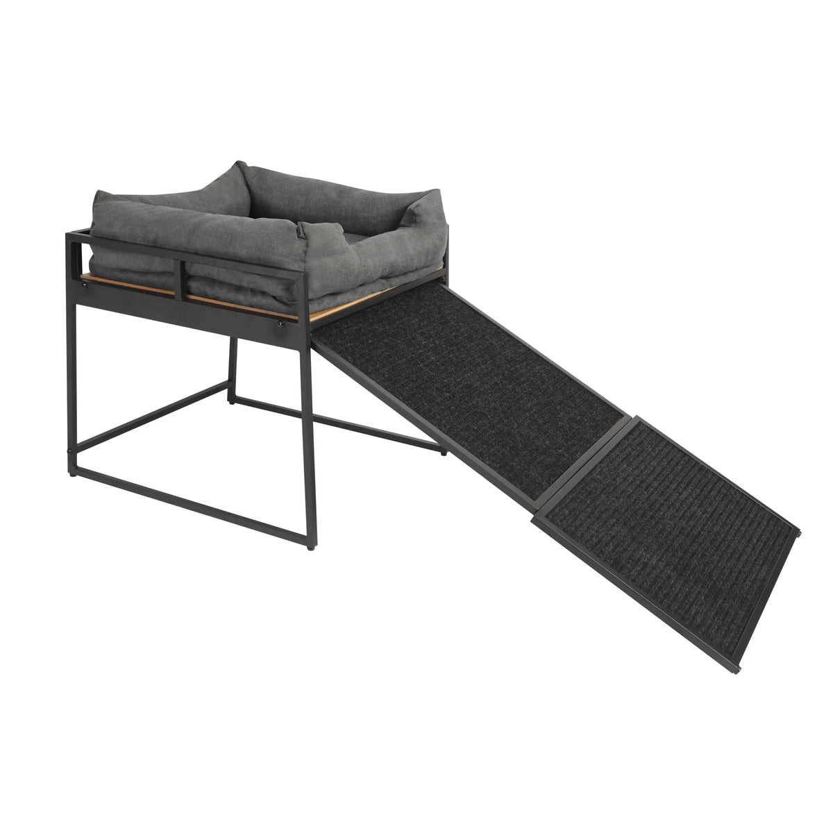 Elevated Dog Bed Platform With Cushioned Ramp And Sturdy Frame