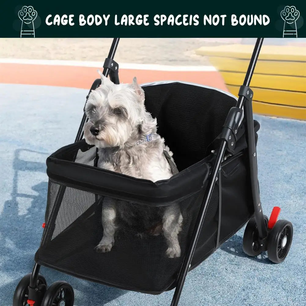 Foldable Pet Stroller With Breathable Mesh Panel For Convenient Travel