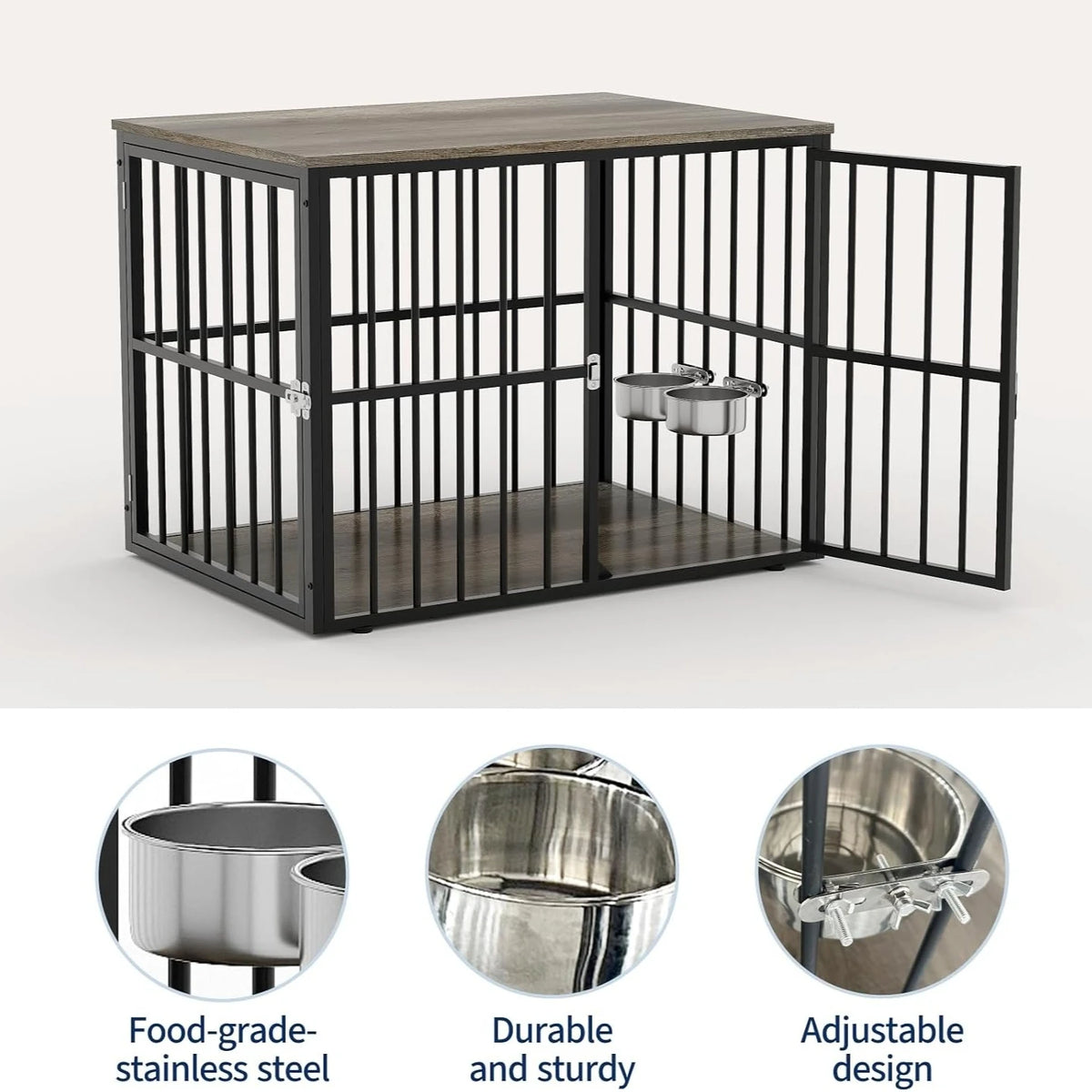 Anixol Wooden Dog Crate End Table With Lockable Double Doors