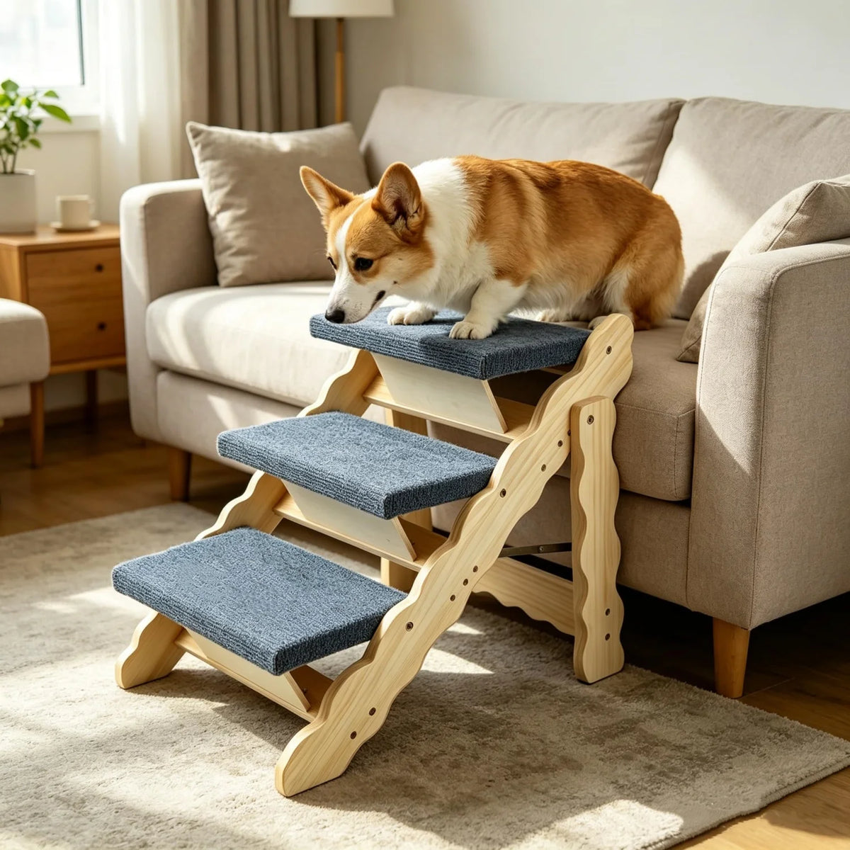 HiMISS Wooden Collapsible Dog Stairs and Ramp for Pets