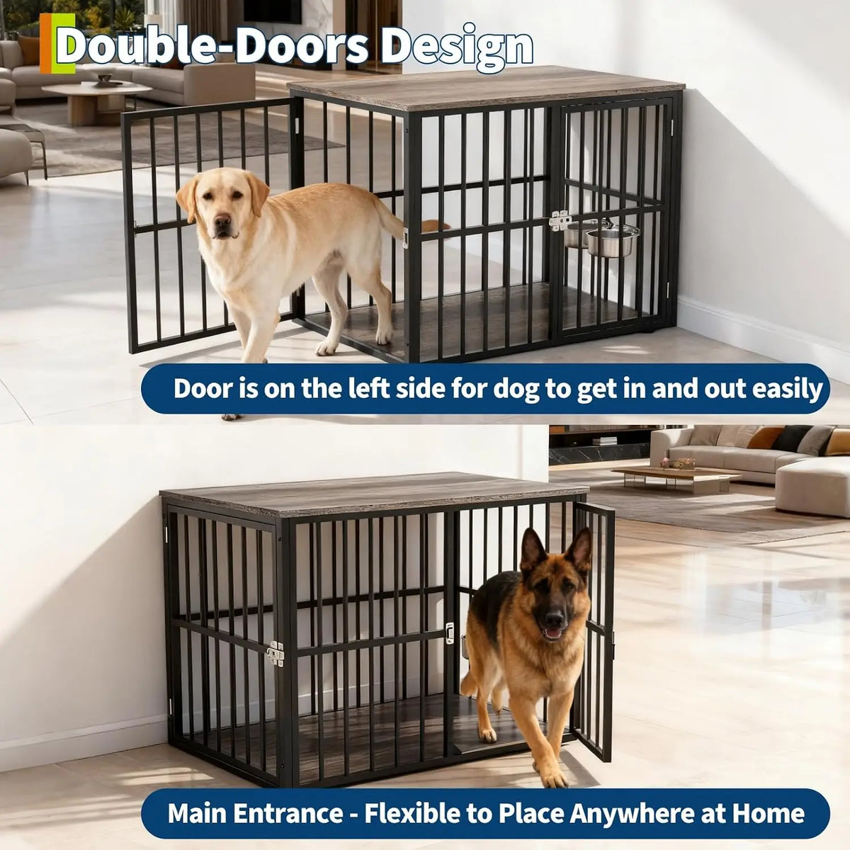 Anixol Wooden Dog Crate End Table With Lockable Double Doors