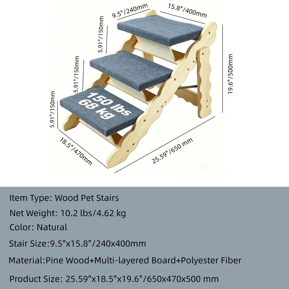 HiMISS Wooden 2In1 Pet Stairs And Folding Dog Ramp