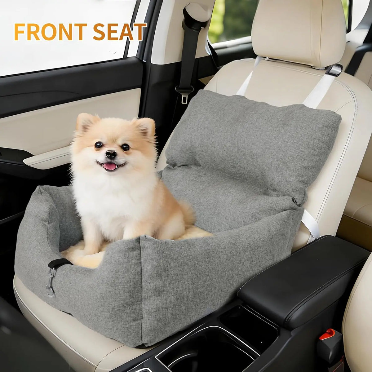 HiMiss Elevated Dog Booster Seat Features Tether And Washable Cushion