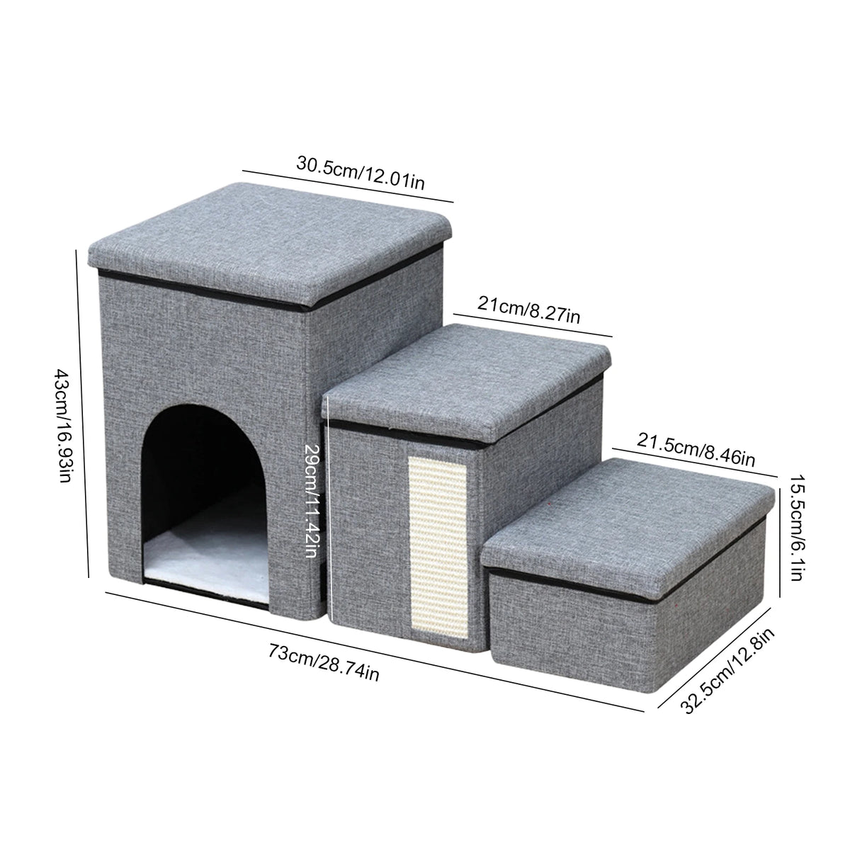 Multi Functional 3 Level Pet Stairs Cat Bed Storage Box