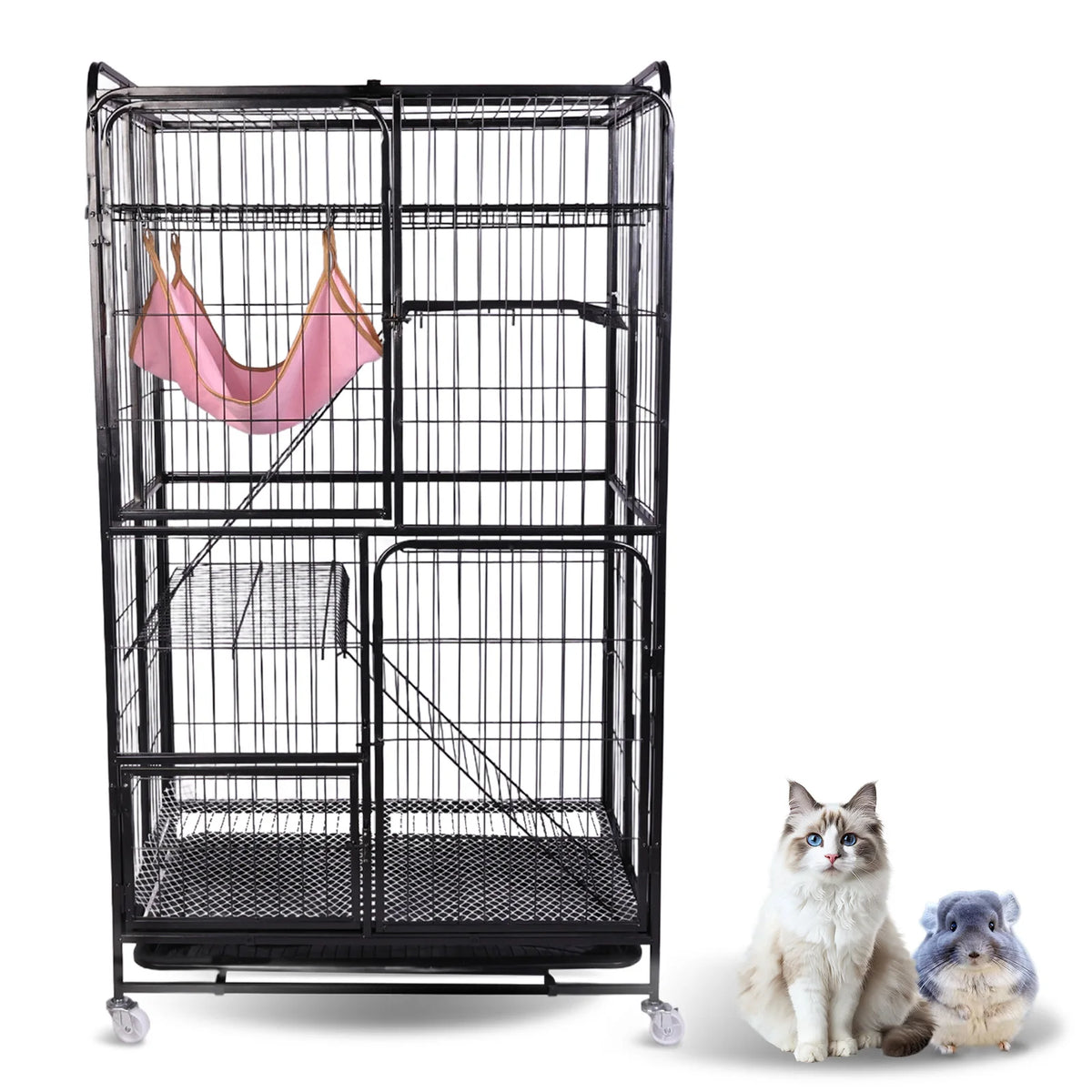 ATUOTIN 4-Tier Cat Cage With Wheels And Rolling Storage Tray