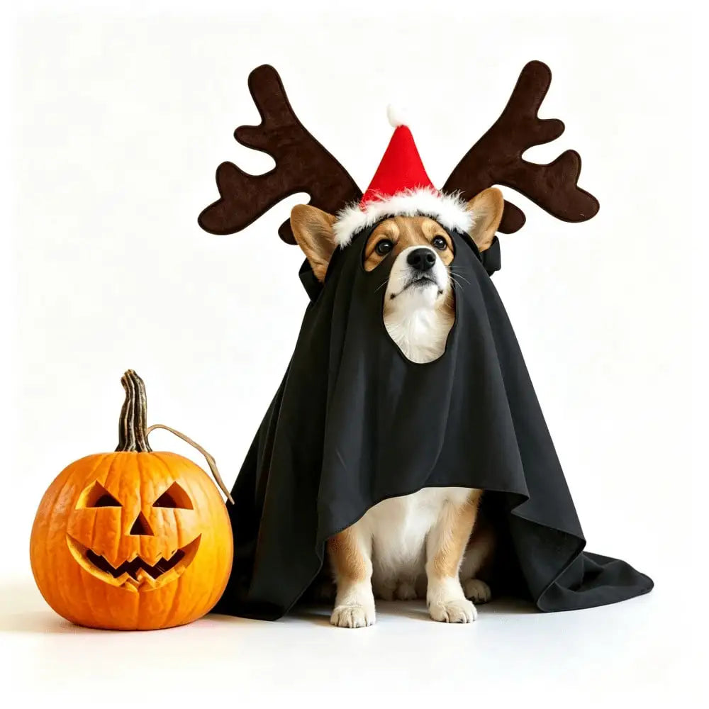 Ghost Halloween Pet Cape Reindeer Antlers Headband Costume Set