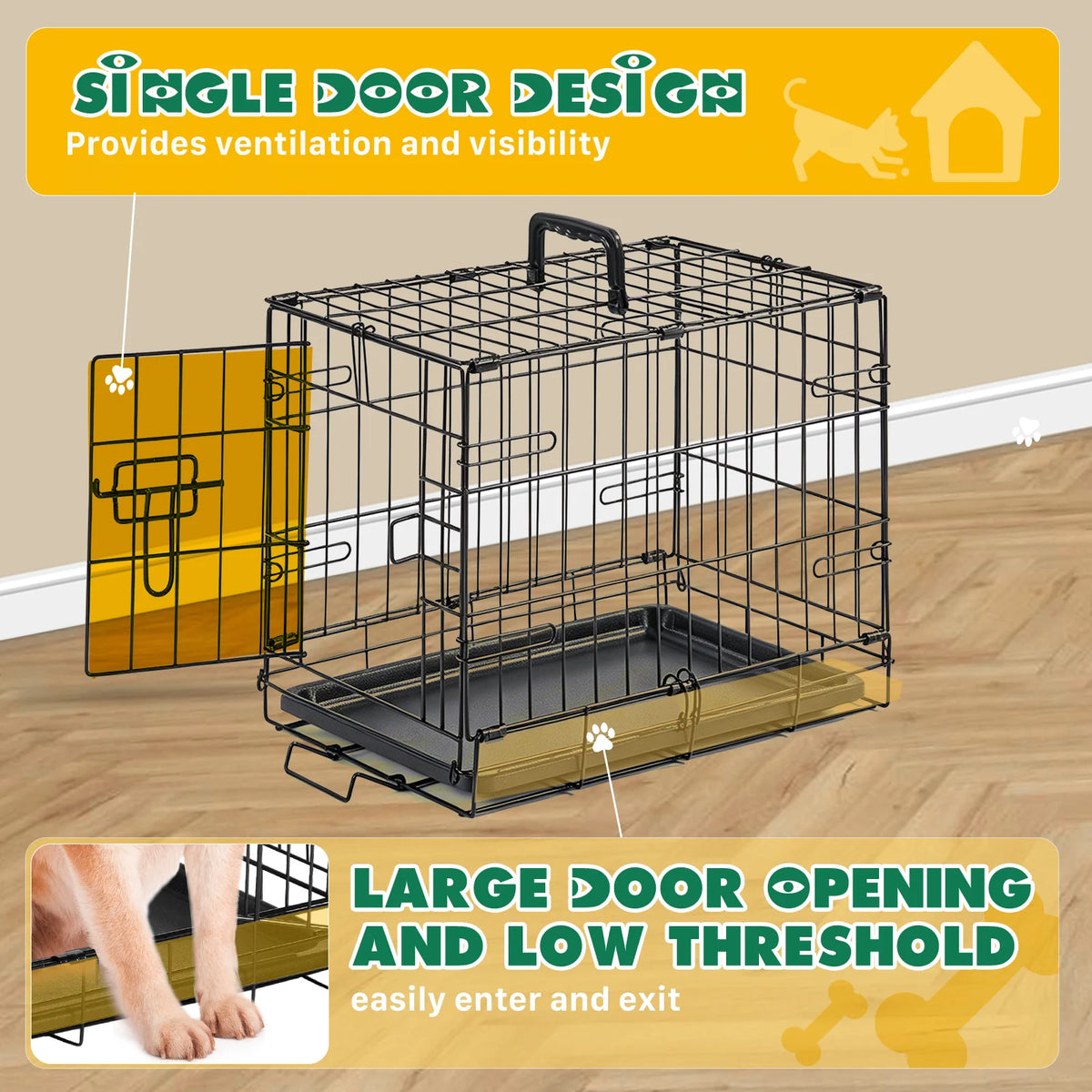 JHK Foldable Metal Dog Crate With Lock And Removable Tray