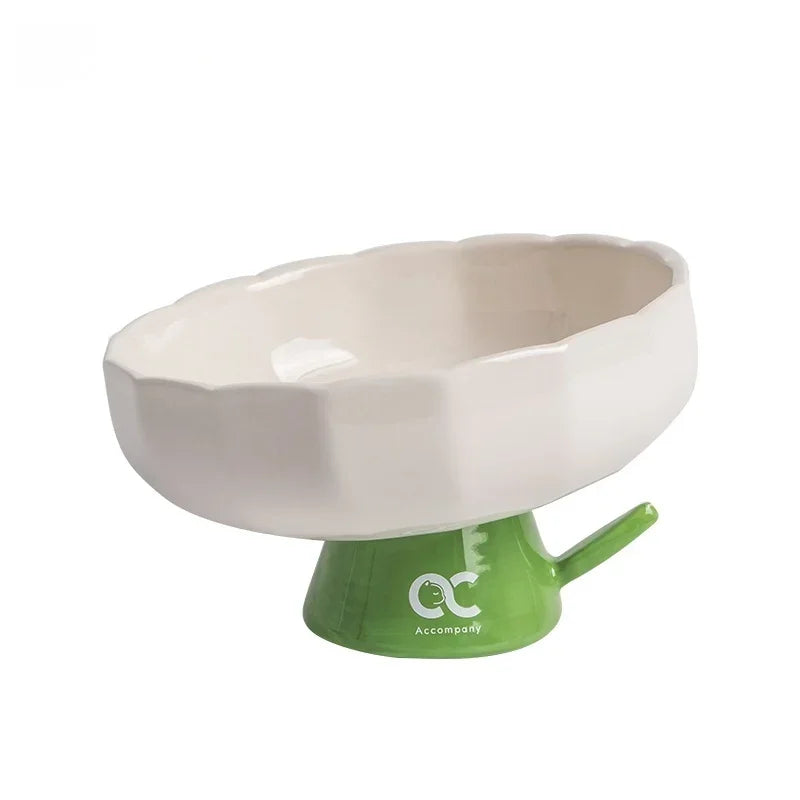 Elevated Ceramic Cat Bowl With Slanted Rim And Glossy Finish