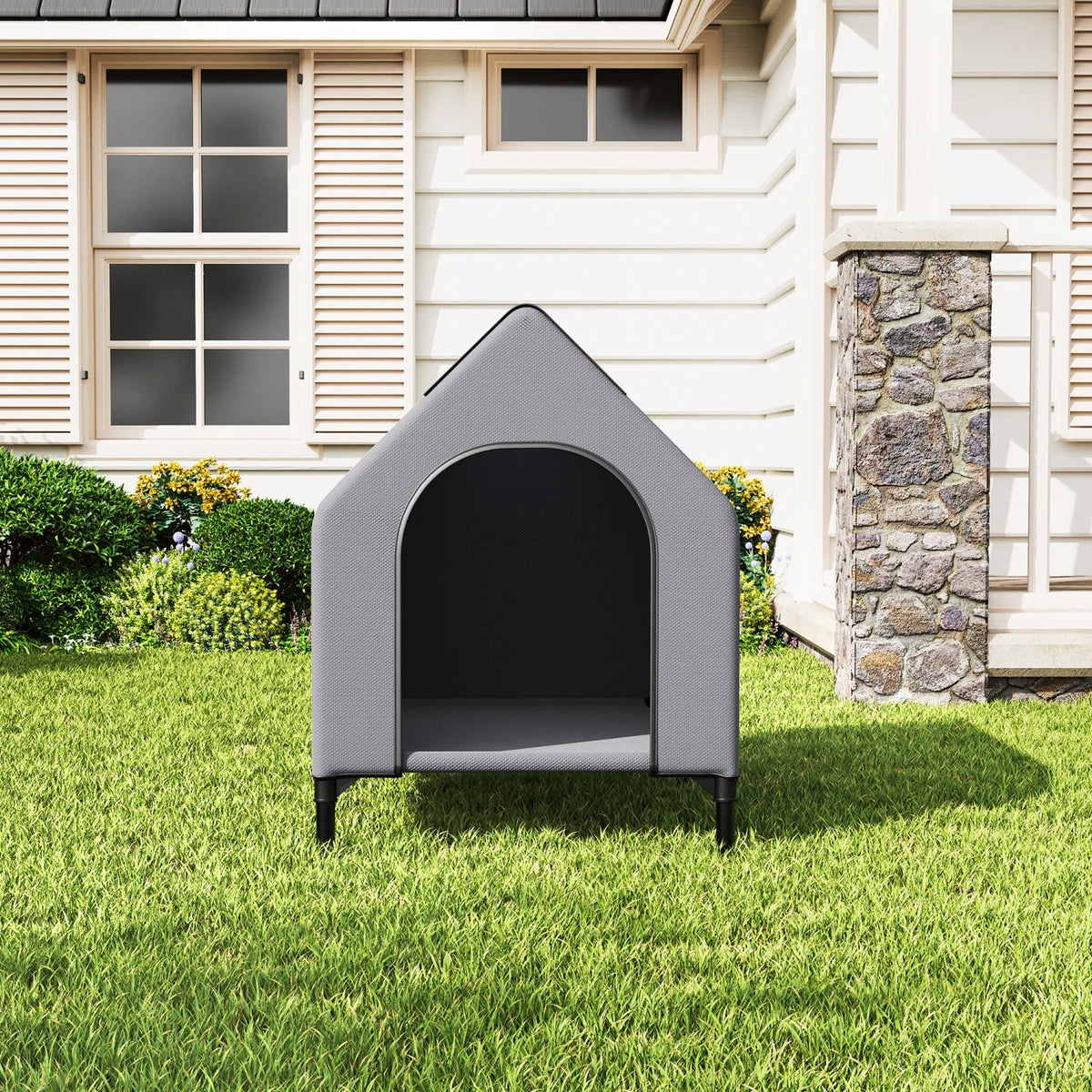 HiMISS Weatherproof Elevated Dog House with Breathable Mesh Bed