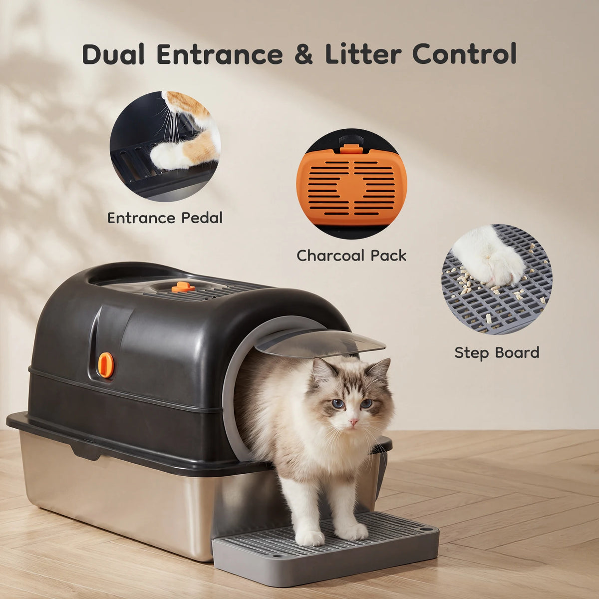 Stainless Steel Fully Enclosed Cat Litter Box Scoop And Mat