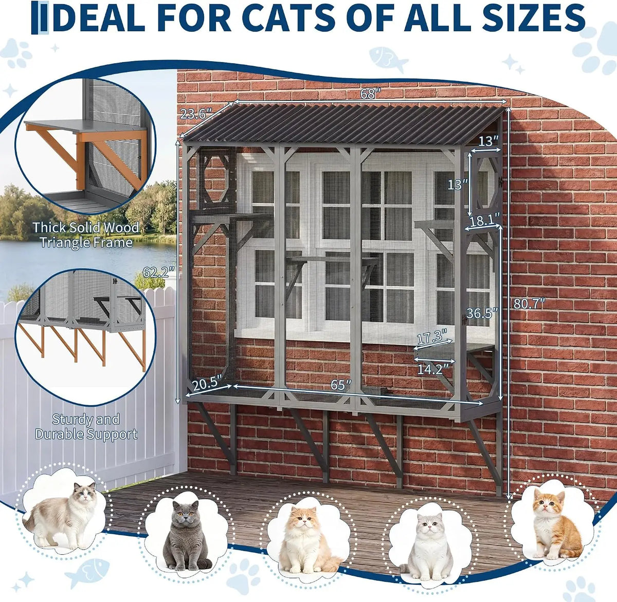 Expandable Wooden Window Catio Cat Enclosure With Perch