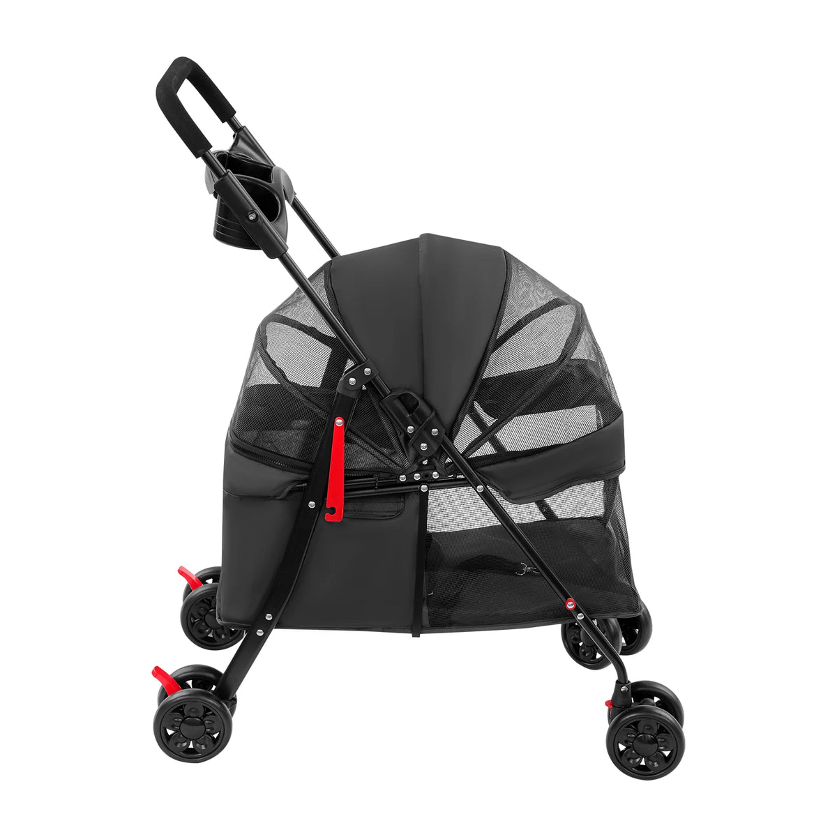 Foldable Pet Travel Stroller With Ventilated Mesh And Cup Holder
