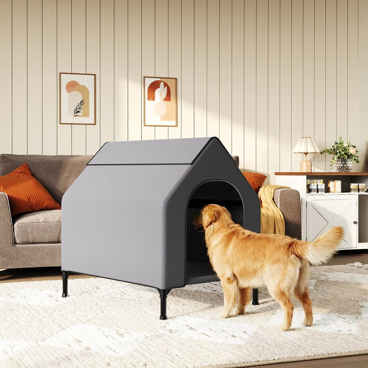 HiMISS Weatherproof Elevated Dog House with Breathable Mesh Bed