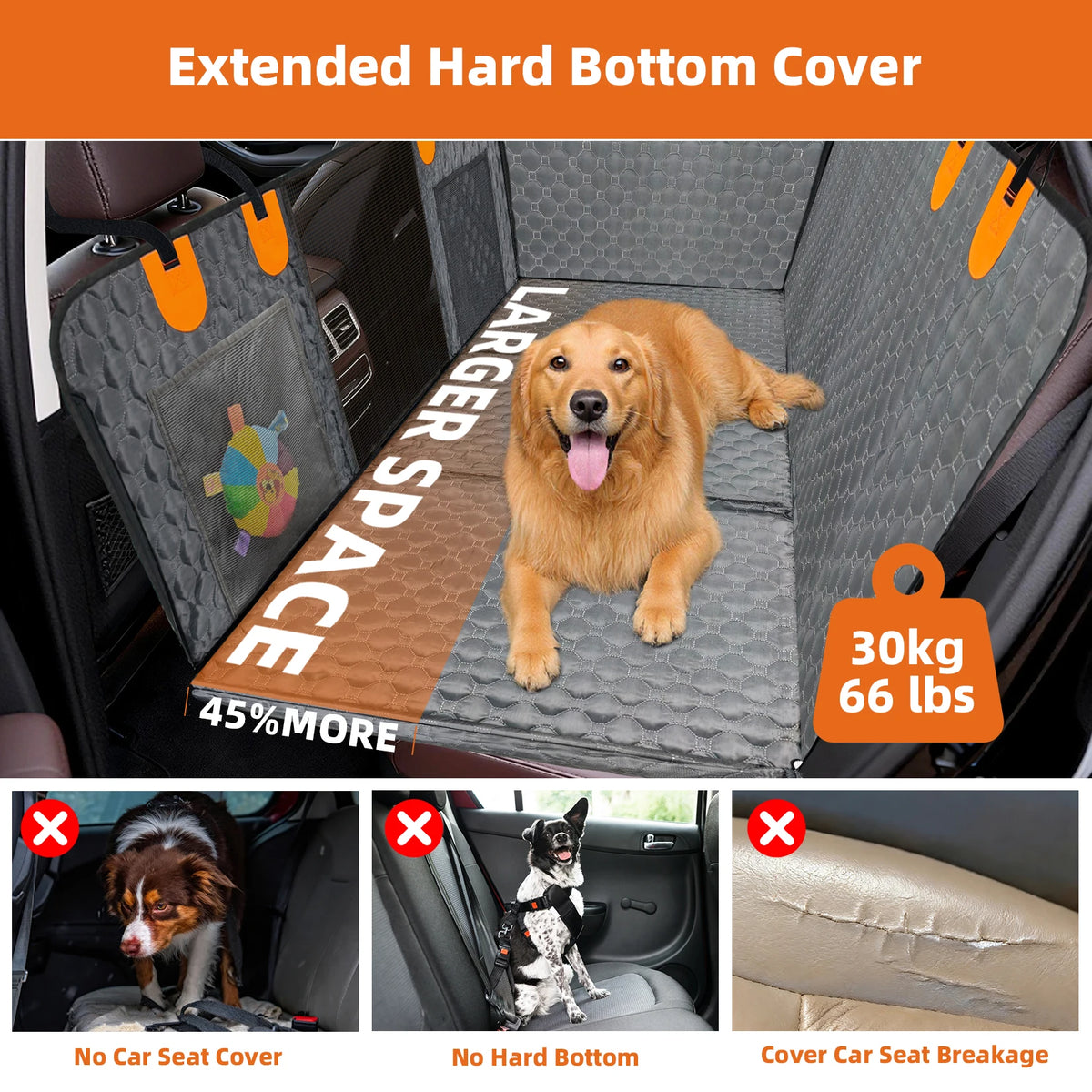 Hard Bottom Dog Car Seat Extender Waterproof Rear Seat Protector