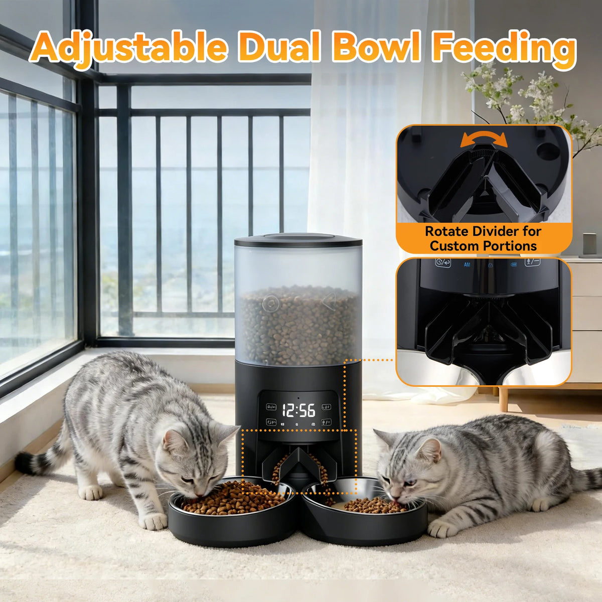 JHK Timed Automatic Cat Feeder With Dual Stainless Steel Bowls